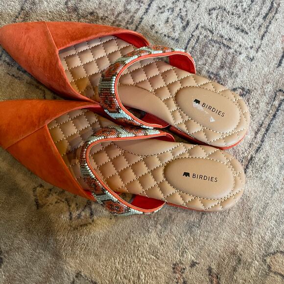 Birdies The Swan Flat Spice SZ 9 Aztec Boho Beaded Pointed Toe Flats Orange Teal - Picture 7 of 8